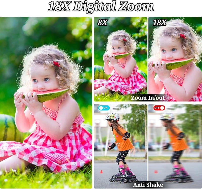 Forc Digital Camera, FHD 4K 64MP Point and Shoot Kids Digital Cameras with 64GB Card, 18X Zoom, Anti Shake, Compact Small Camera for Kids Gifts for Teens Girls Boys - Image 3